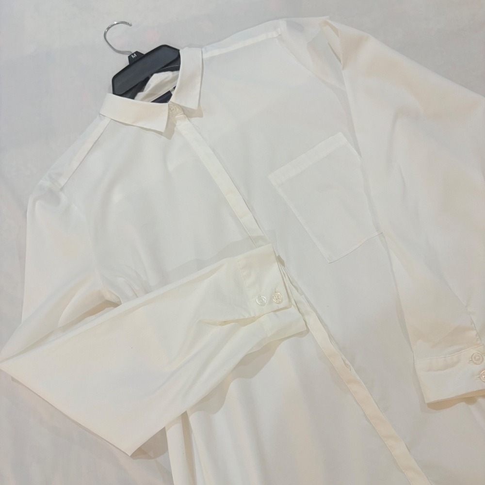 Rafaella White Longline Button‎ Down Tunic Shirt Womens Large Stretch Cotton L/G